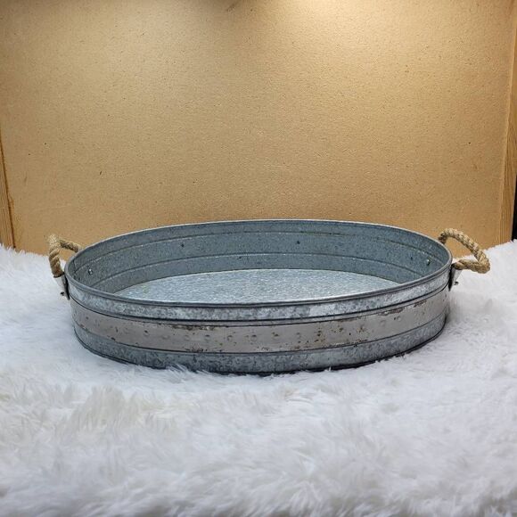 Galvanized Oval Tin Rustic Serving Tray - Picture 1 of 6